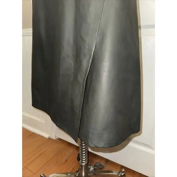 CLASSIQUES ENTIER Women’s Gray Green Faux Wrap Leather Skirt Size 10 26” Length‎ - Picture 3 of 8